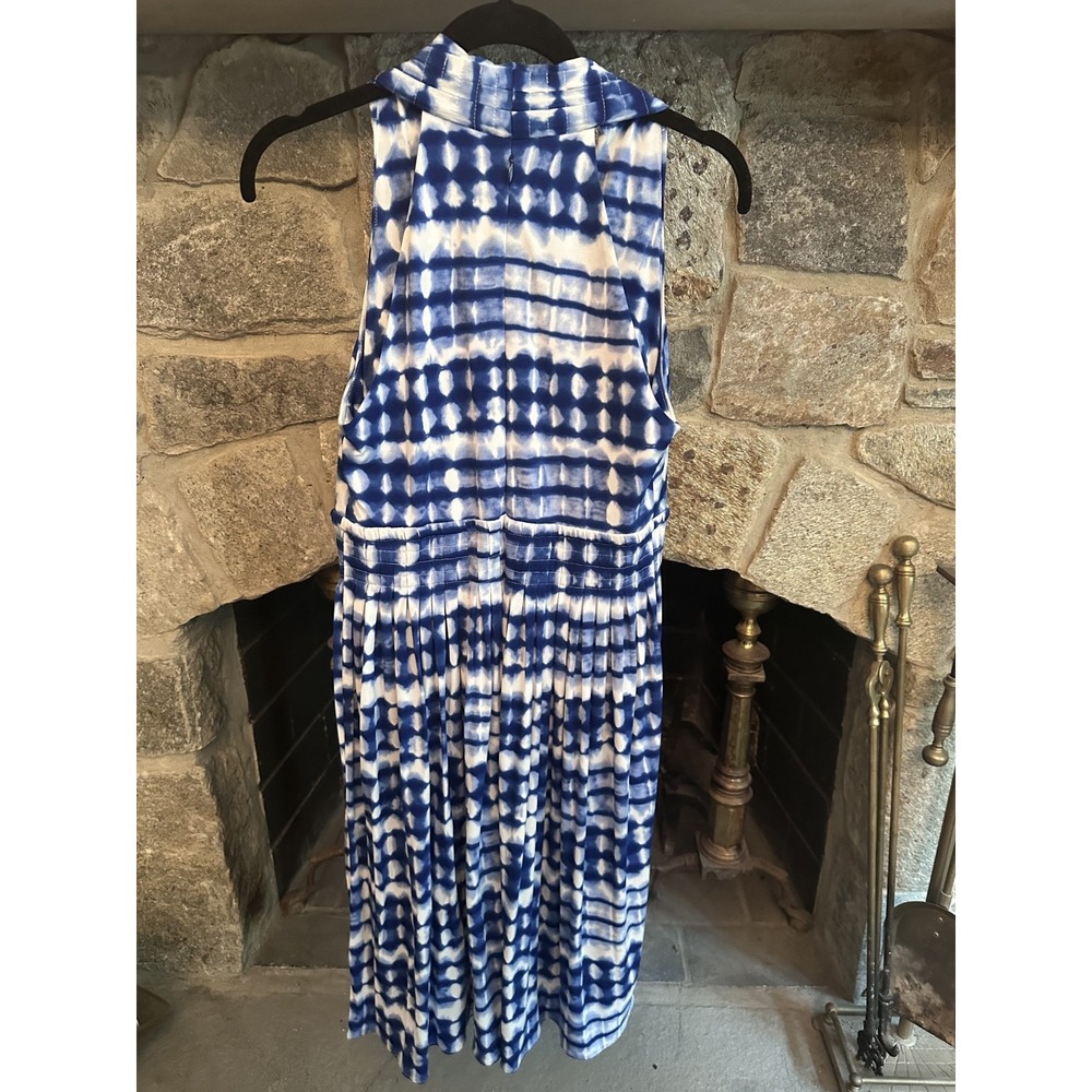 Calvin Klein Dress 4 NWT Blue Tie Dye Pleated Halter Maxi V Neck Wedding Guest S - Picture 3 of 10